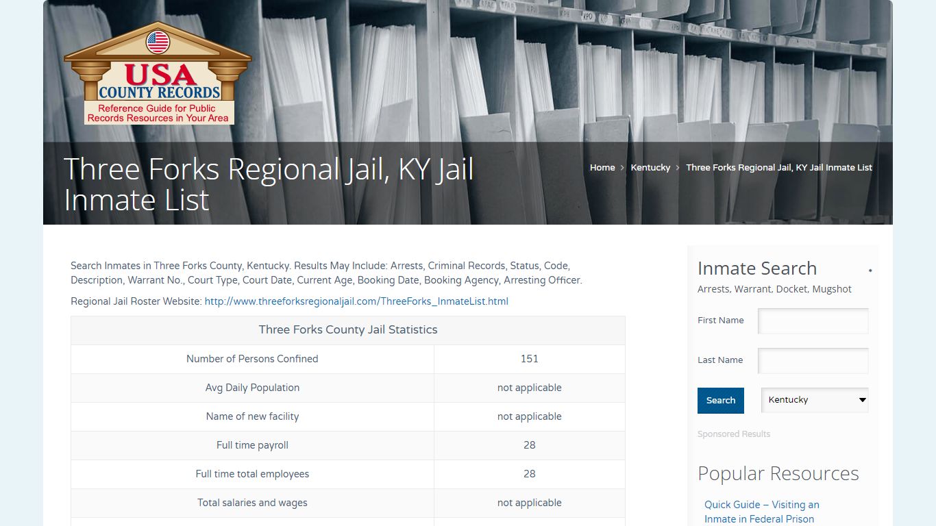 Three Forks Regional Jail, KY Jail Inmate List | Name Search