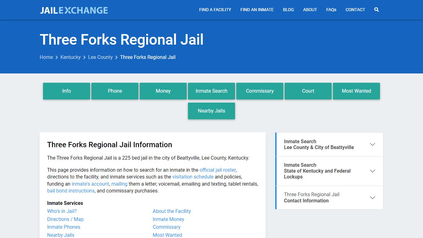 Three Forks Regional Jail, KY Inmate Search, Information